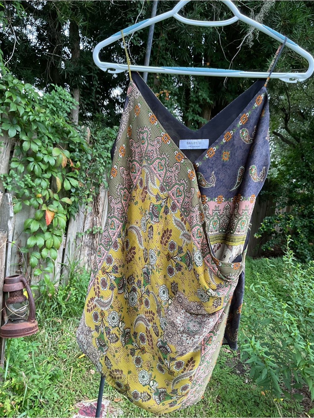 Bailey 44 Mustard and Charcoal Paisley Silk-Blend Draped Cami